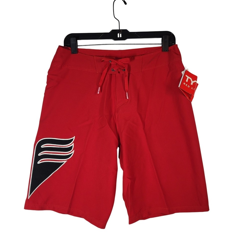 TYR Red Line Men's Chevron Board Shorts Red Size 32 Swim Trunks‎ 10" New
